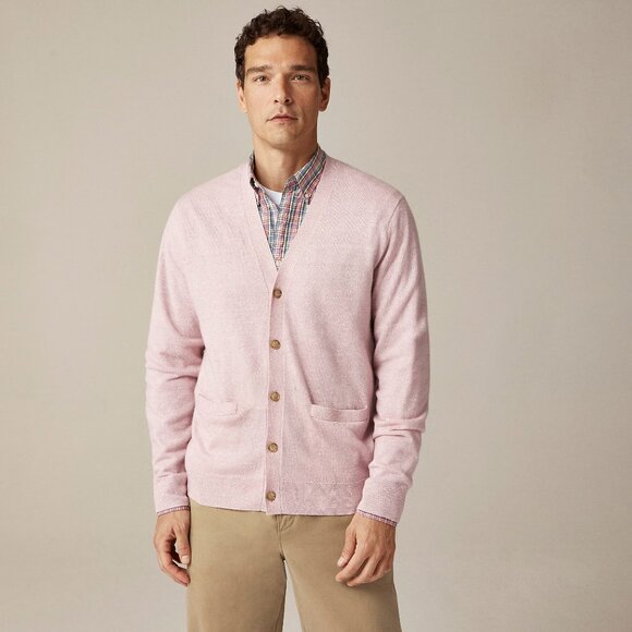 J Crew Sweater Mens Large Cashmere Linen Soft Rose Pink Cardigan - Picture 5 of 6